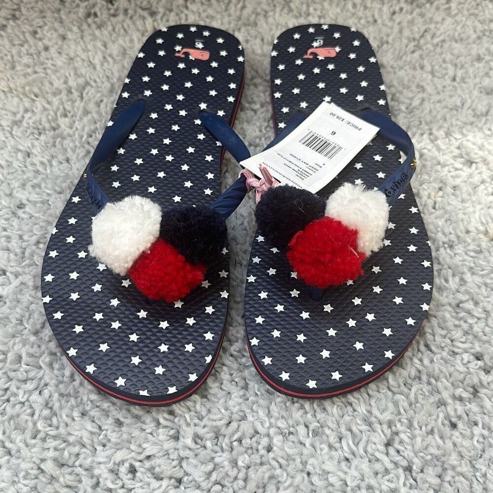 Vineyard Vines USA Pom Pom Flip Flop, Size 6